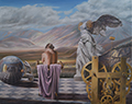 A composition with a surrealist feel, featuring symbols and a female figure in a landscape. Click to enlarge.
